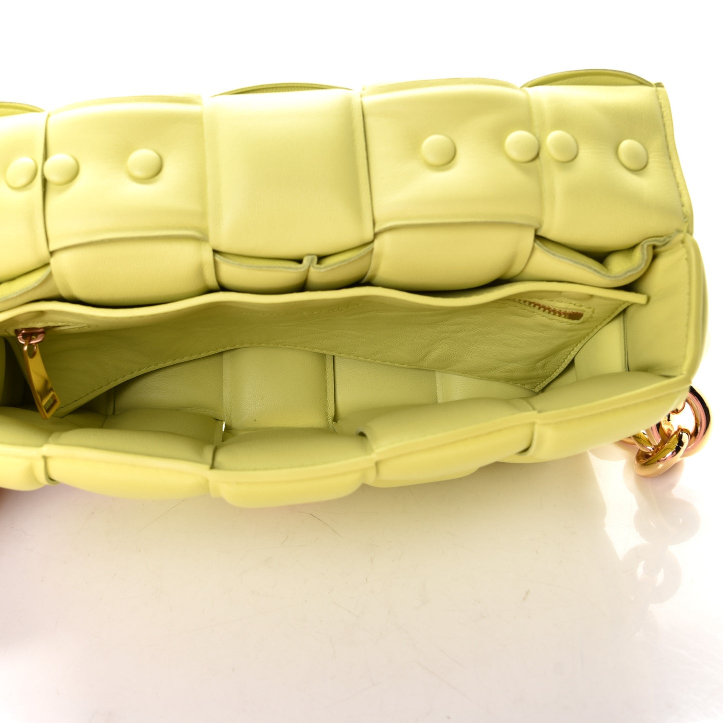 Lambskin Maxi Intreccio Padded Chain Cassette Crossbody Bag Kiwi