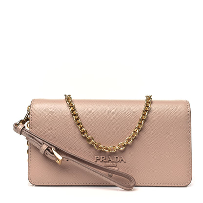 Prada Saffiano Metal Mini Flap Crossbody Wristlet Bag Cammeo 1 of 9