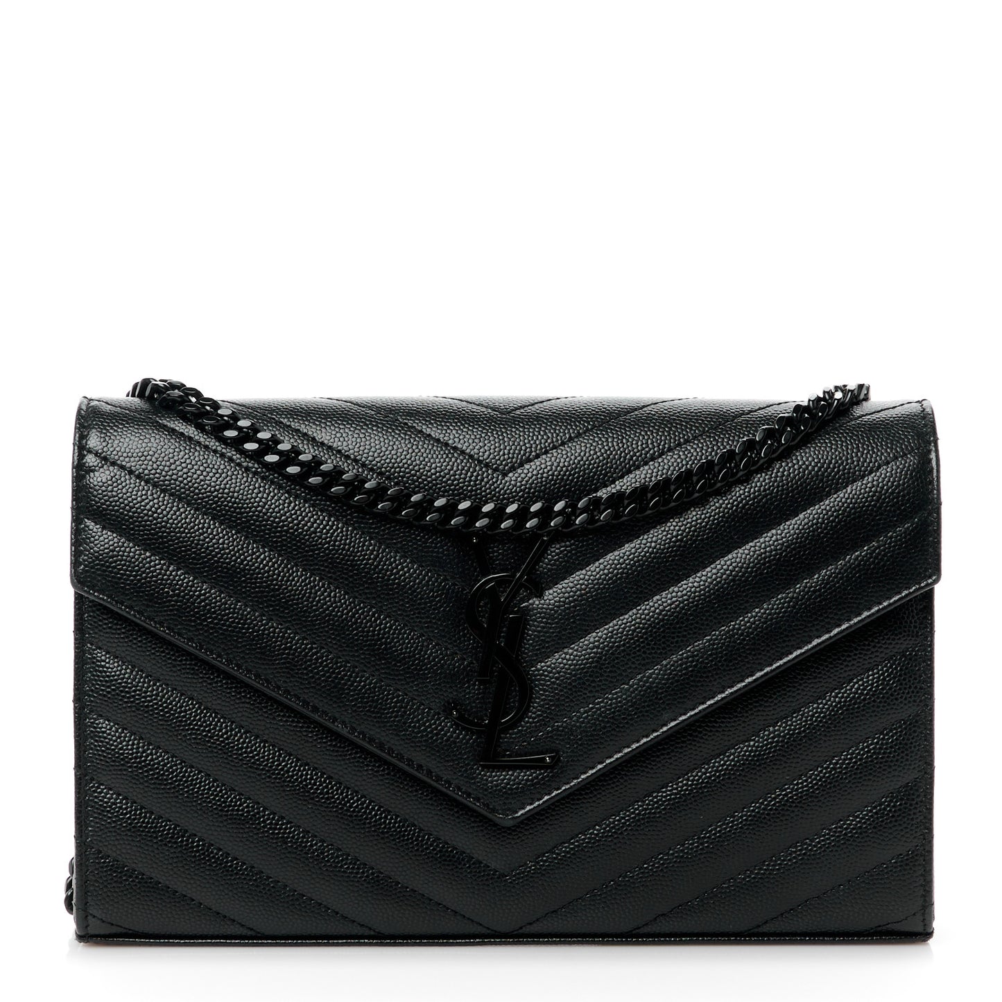 Grain De Poudre Matelasse Chevron Monogram Monochrome Chain Wallet Black