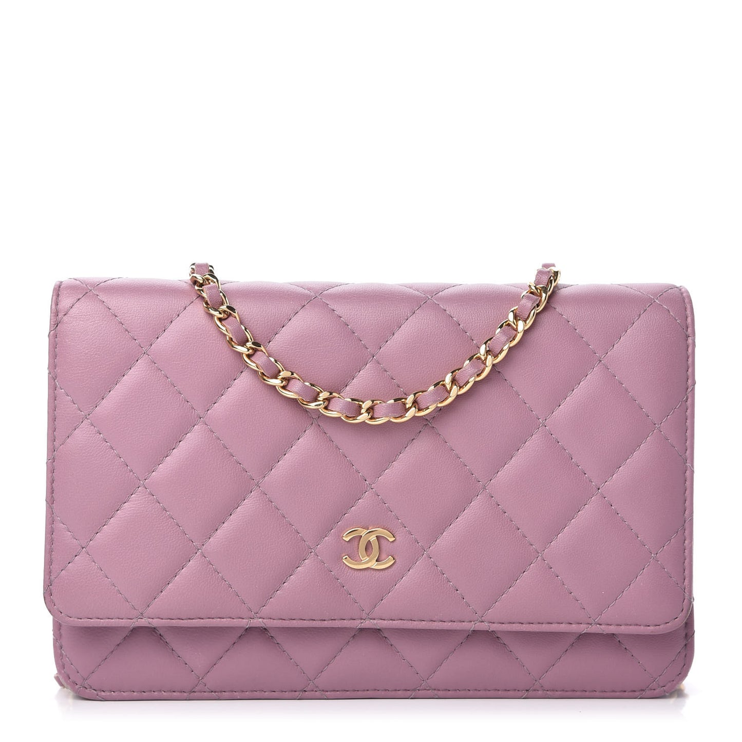 Lambskin Quilted Wallet On Chain WOC Light Purple