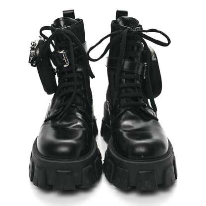 Prada Spazzolato Rois Nylon Metal Triangle Logo Monolith Pouch Pocket 55mm Boots 35.5 Black 5 of 18