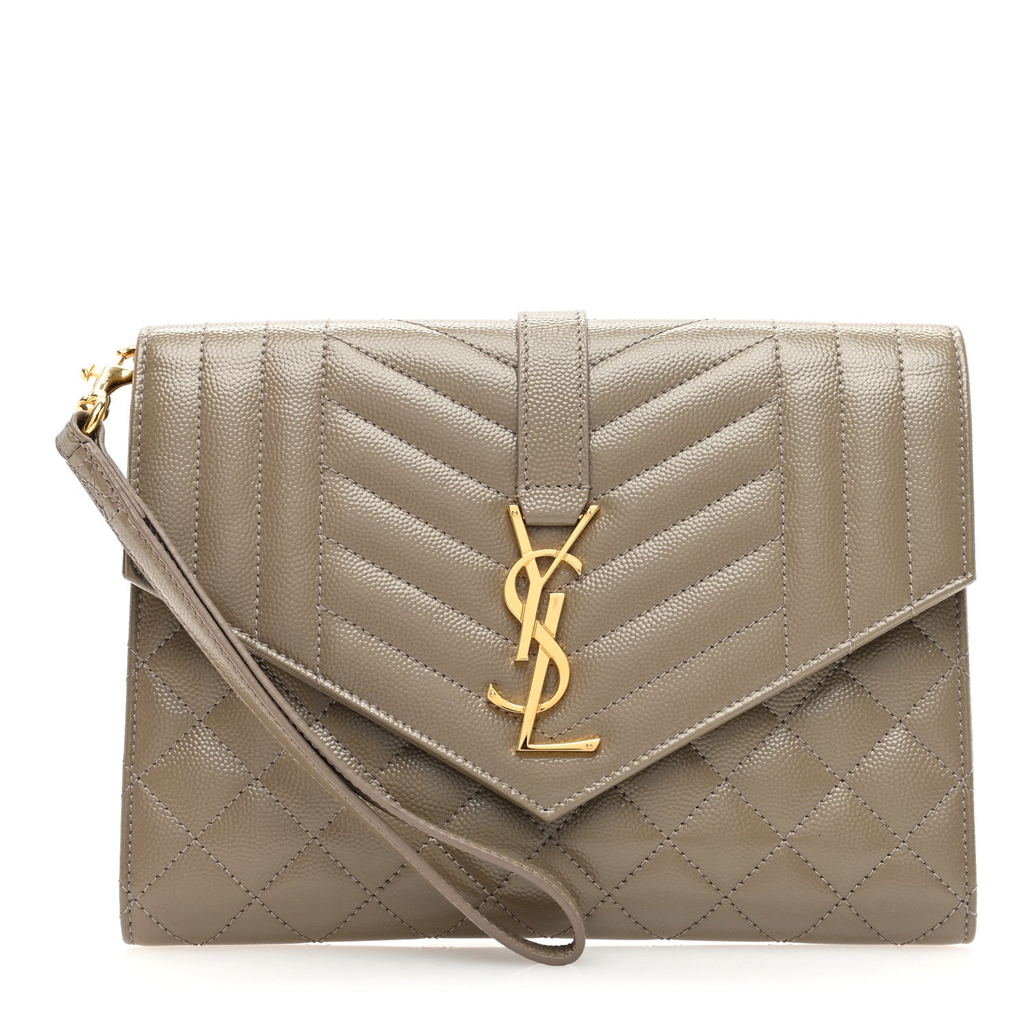 Saint Laurent Grain De Poudre Textured Mixed Matelasse Triquilt Monogram Greyish Brown 1 of 7