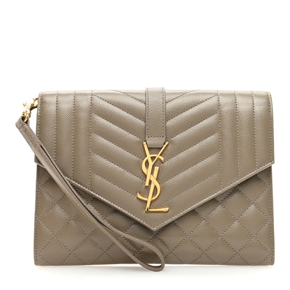 Saint Laurent Grain De Poudre Textured Mixed Matelasse Triquilt Monogram Greyish Brown 1 of 7