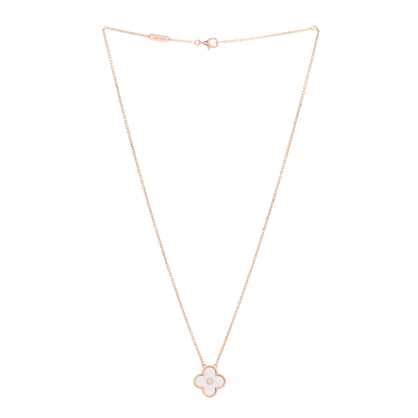 18K Rose Gold Diamond Mother of Pearl Vintage Alhambra Pendant Necklace