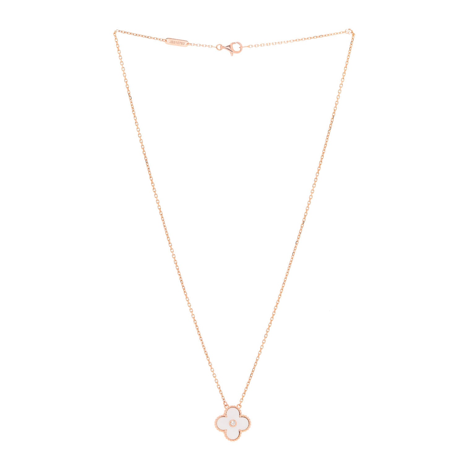 Van Cleef & Arpels 18K Rose Gold Diamond Mother of Pearl Vintage Alhambra Pendant Necklace 3 of 6