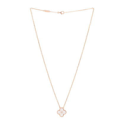 Van Cleef & Arpels 18K Rose Gold Diamond Mother of Pearl Vintage Alhambra Pendant Necklace 3 of 6
