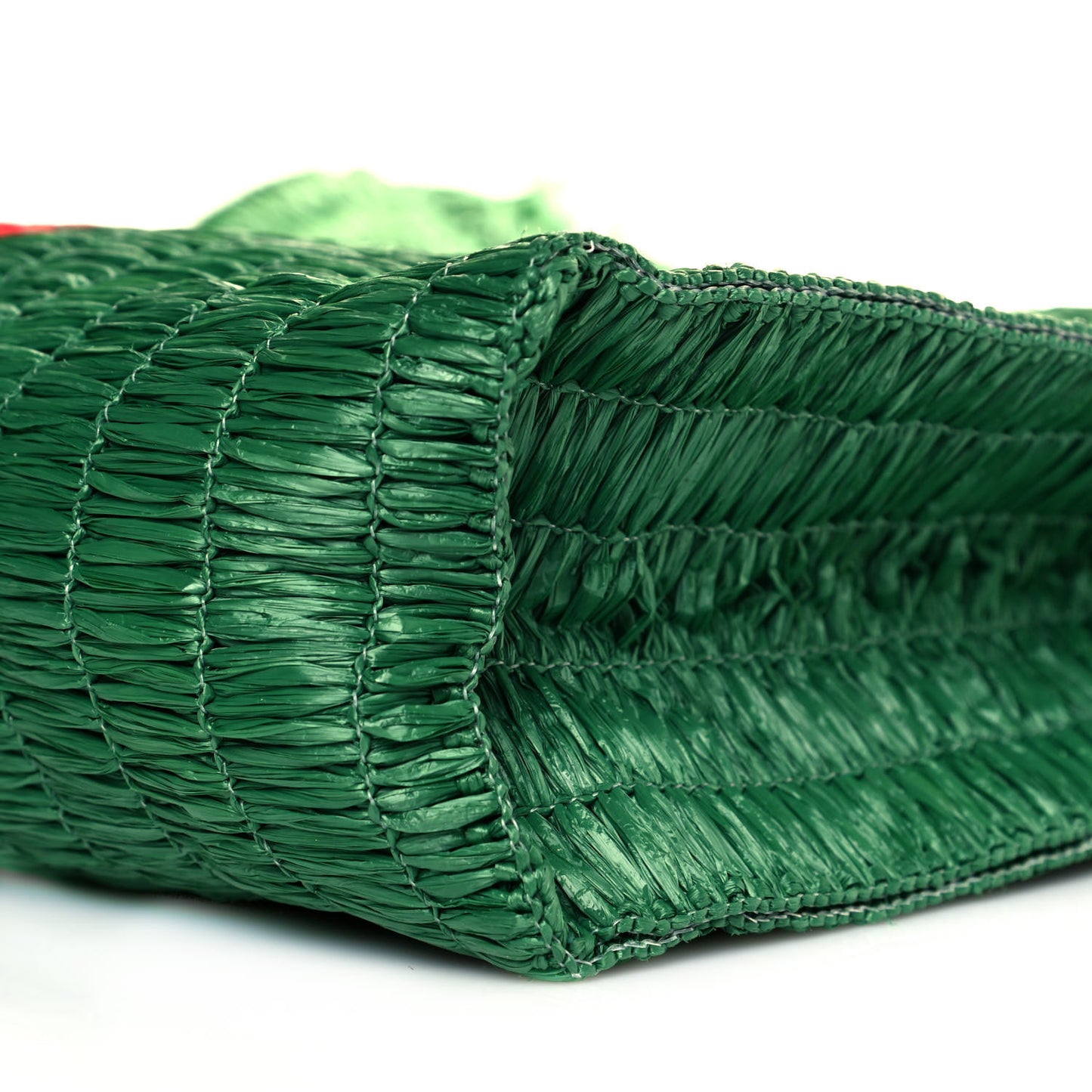 Raffia Linen Web Cestino Tote Bag Red Green