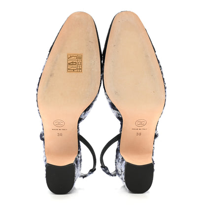 Chanel Tweed Cap Toe CC Slingback Pumps 38 Navy Blue Black 5 of 8