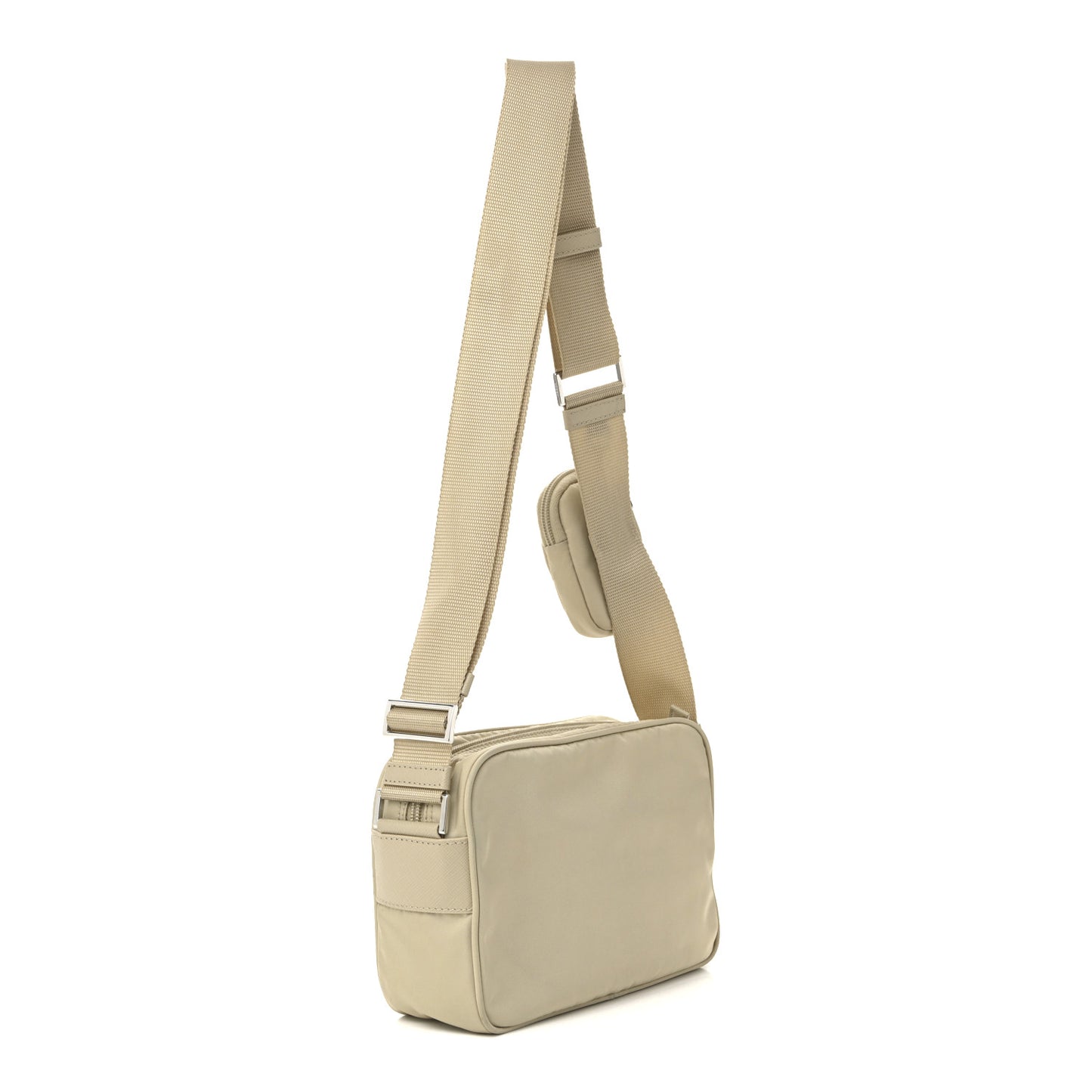 Re-Nylon Vela Saffiano Pocket Double Zip Shoulder Bag Deserto