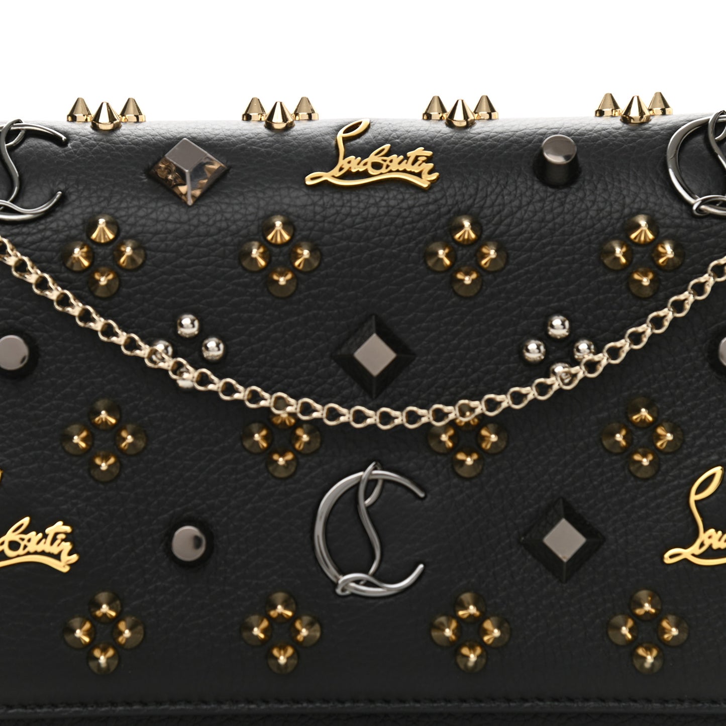 Grained Calfskin Spikes Loubinthesky Paloma Wallet On Chain Black Multimetal