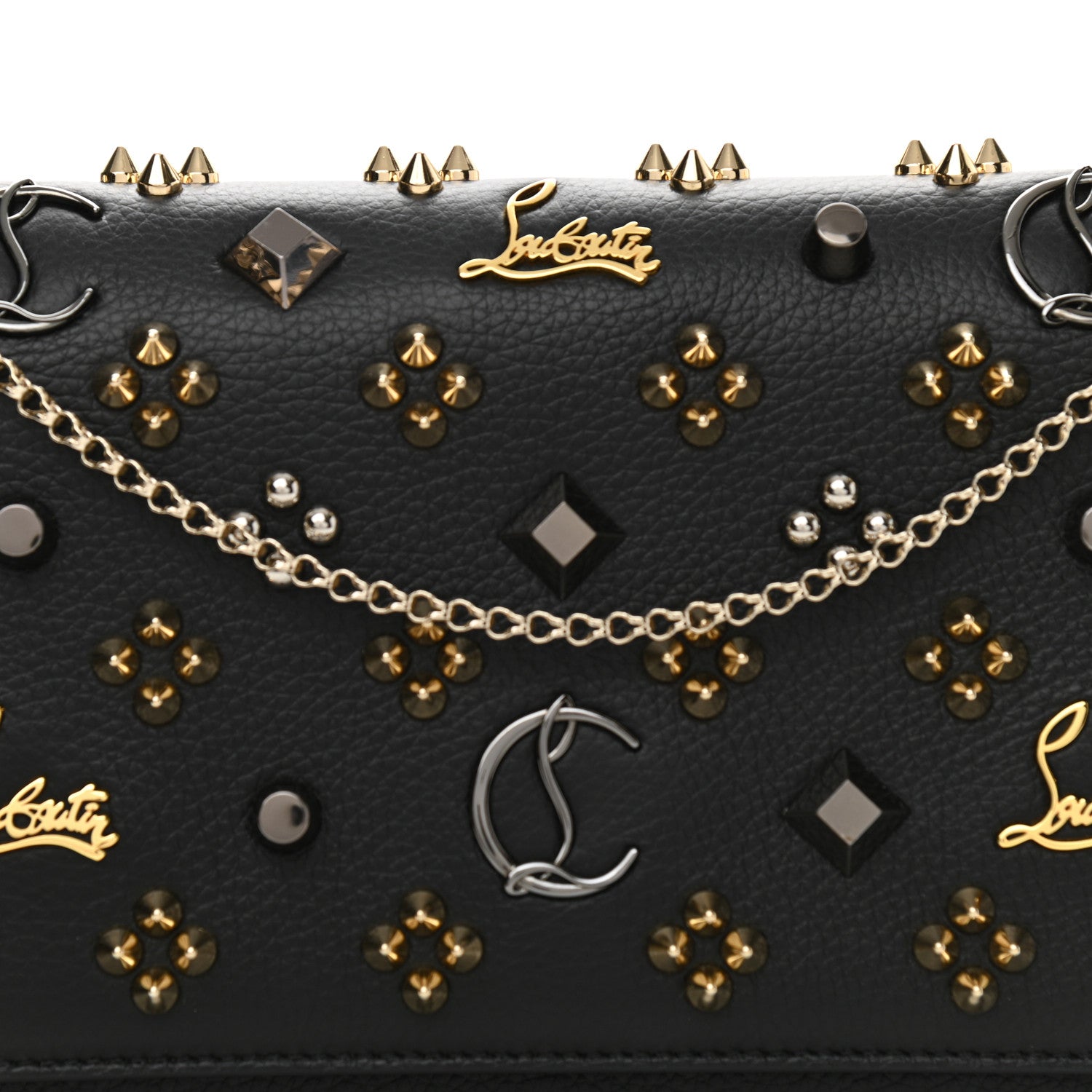 Christian Louboutin Grained Calfskin Spikes Loubinthesky Paloma Wallet On Chain Black Multimetal 8 of 11