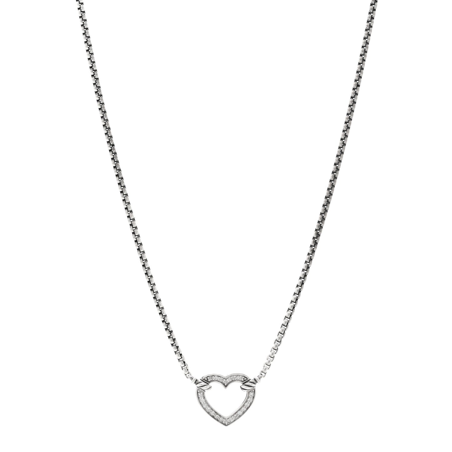 Sterling Silver Diamond Cable Collectibles Heart Station Necklace