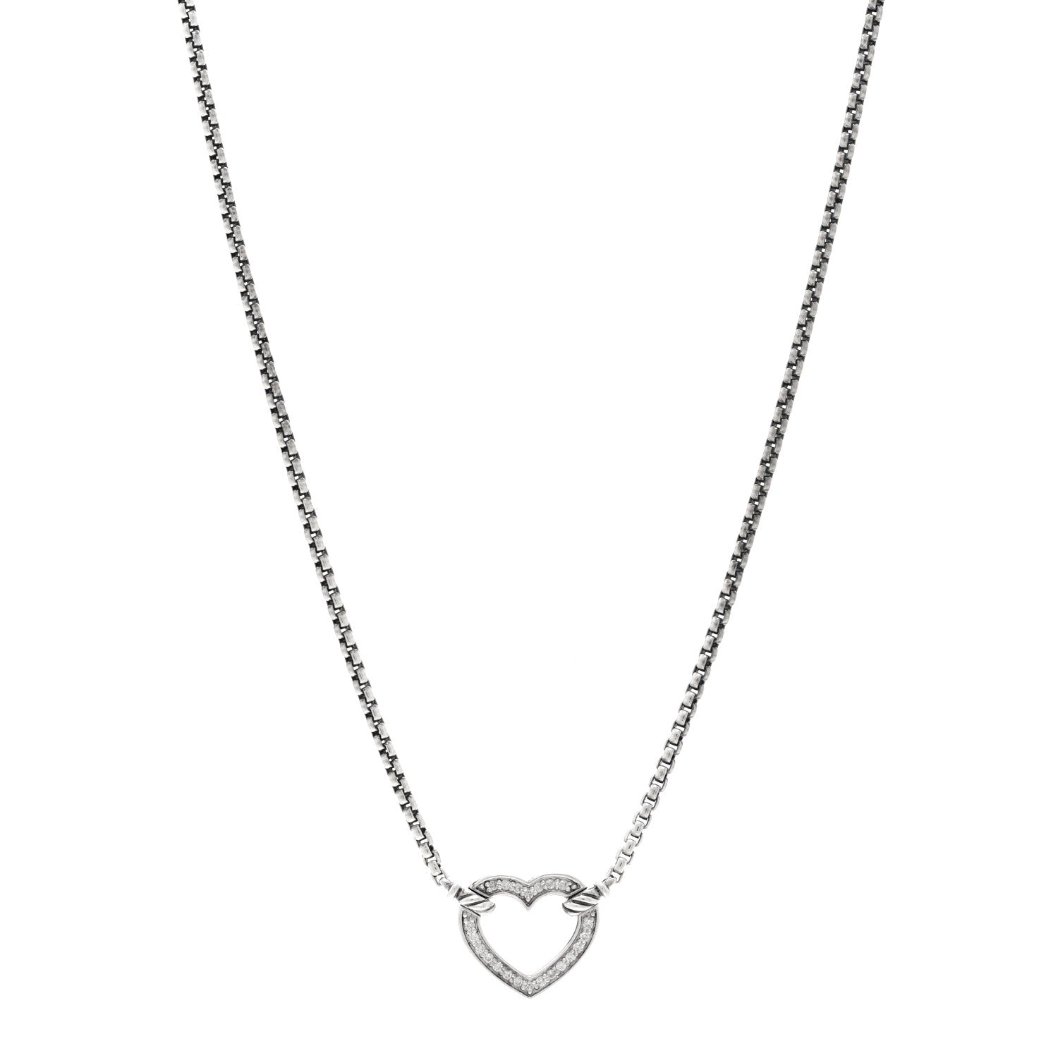 David Yurman Sterling Silver Diamond Cable Collectibles Heart Station Necklace 1 of 4