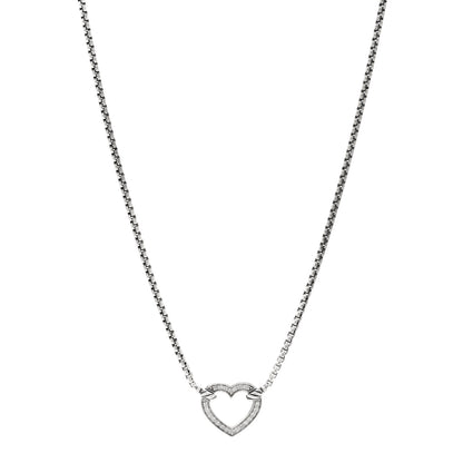 David Yurman Sterling Silver Diamond Cable Collectibles Heart Station Necklace 1 of 4