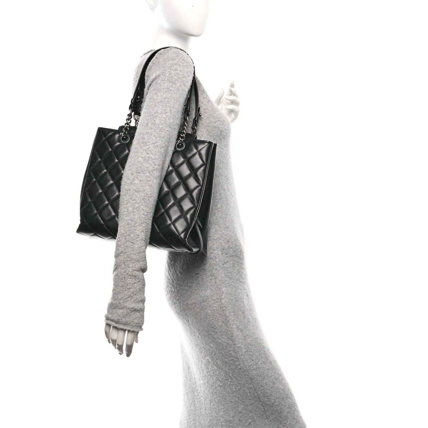 Metallic Goatskin Quilted Small City Rock Shopping Tote Black