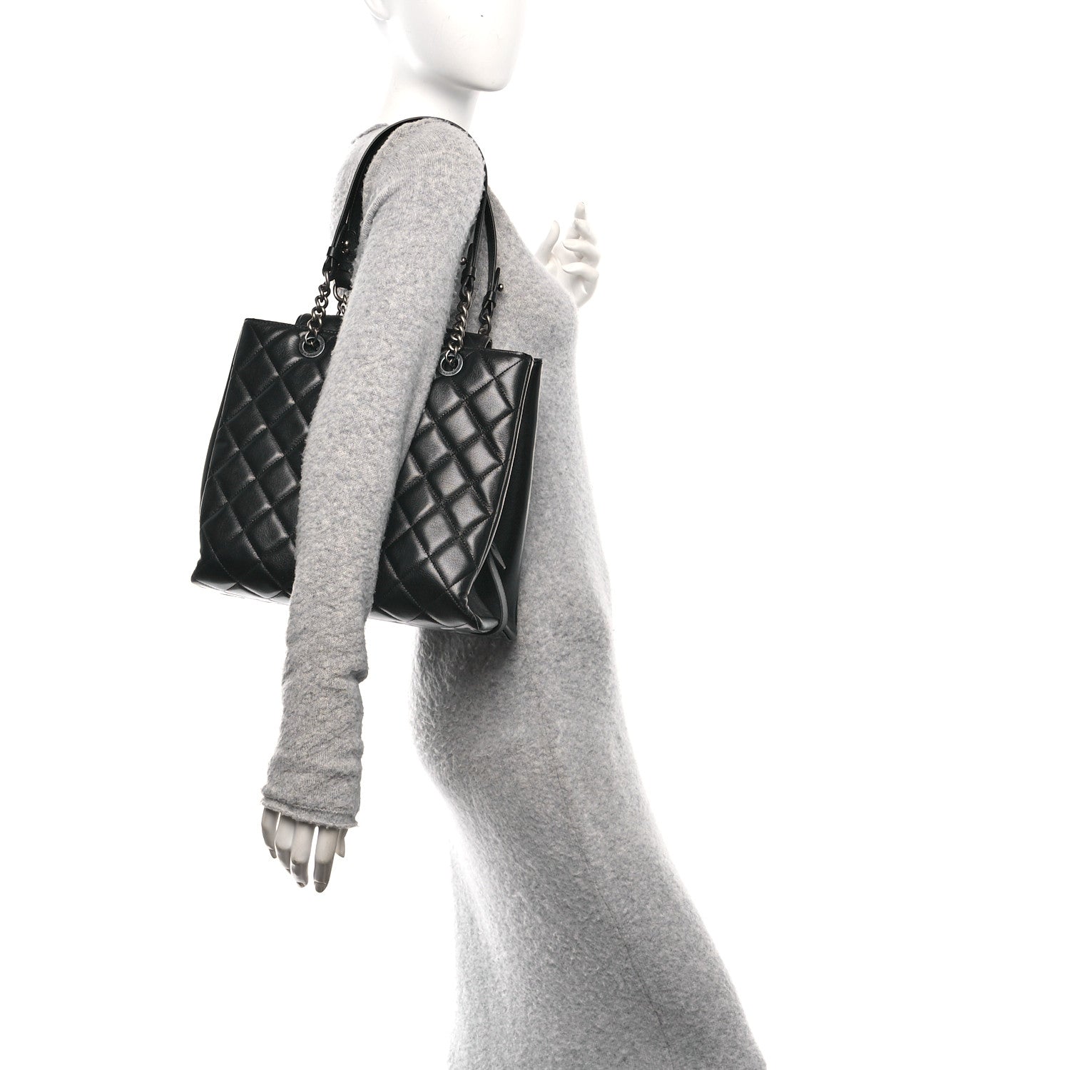Chanel Metallic Goatskin Quilted Small City Rock Shopping Tote Black 2 of 10