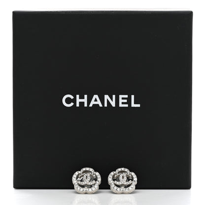 Chanel Crystal Coco Flapper Camellia CC Stud Earrings Silver 5 of 5