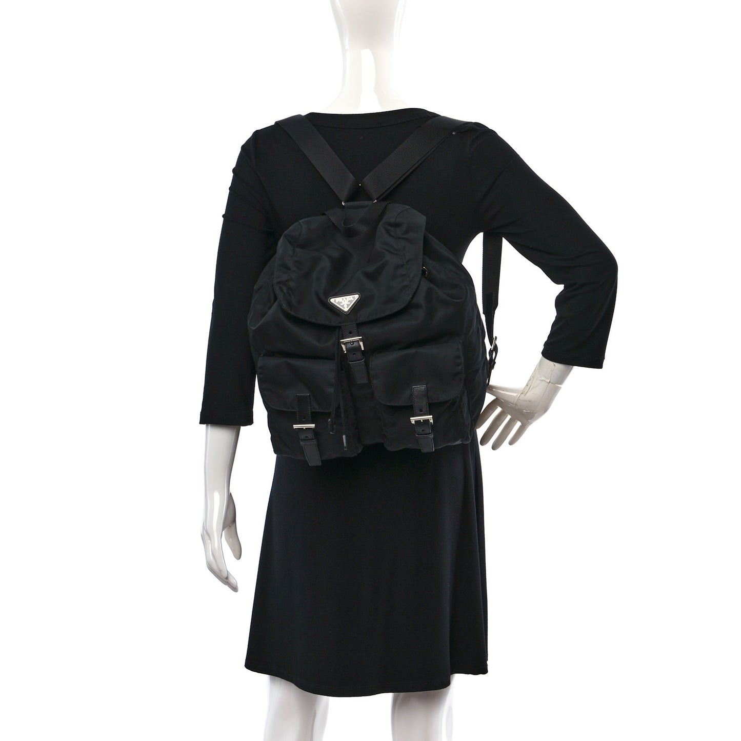 Tessuto Nylon Saffiano Medium Backpack Black