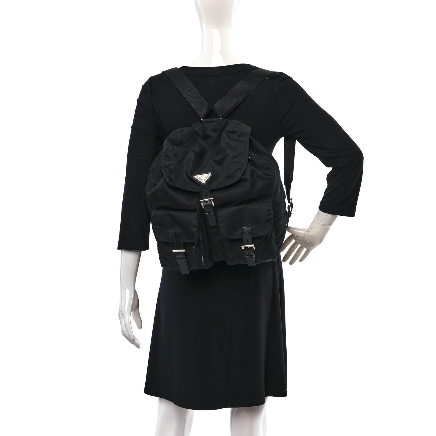 Prada Tessuto Nylon Saffiano Medium Backpack Black 2 of 9