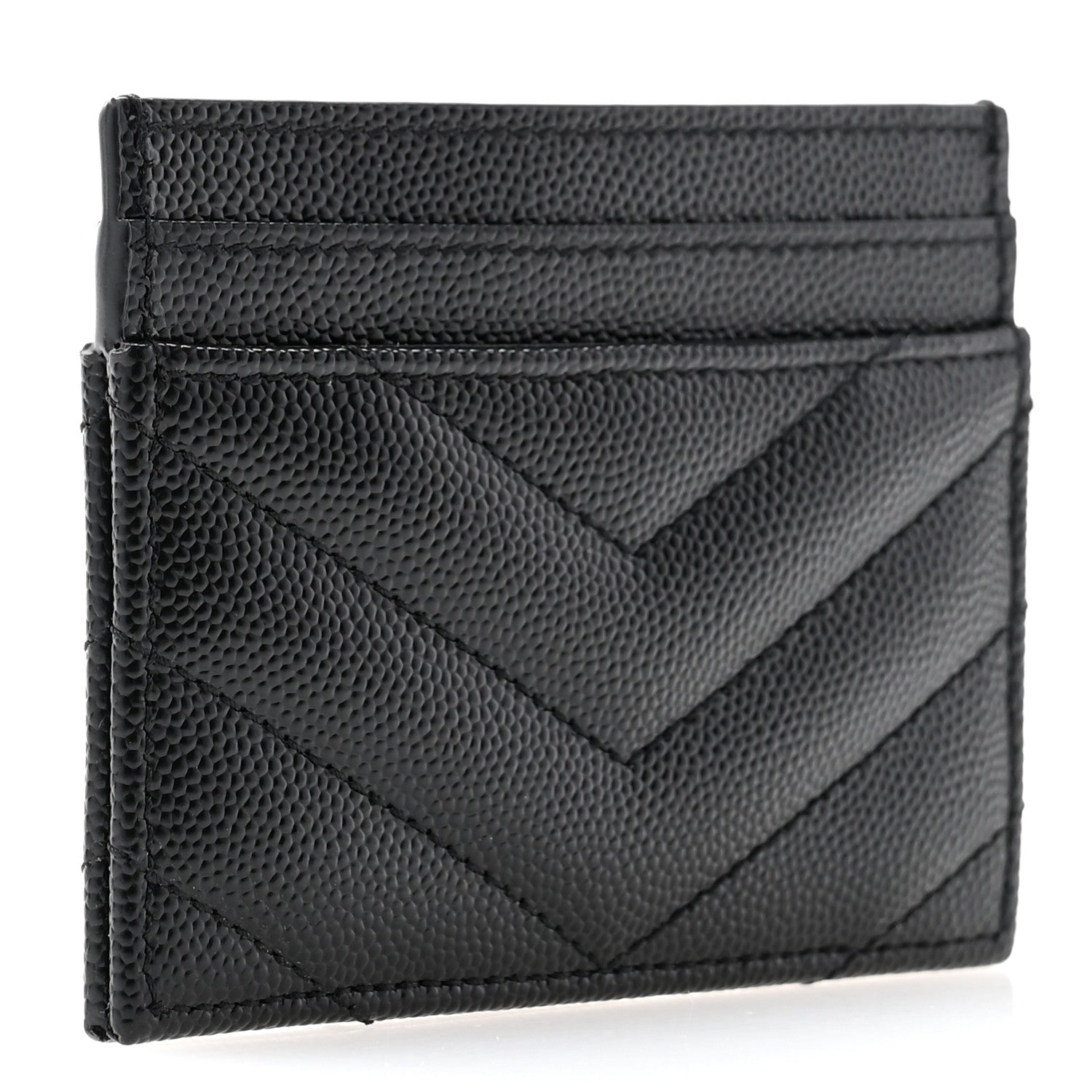 Saint Laurent Grain De Poudre Matelasse Chevron Monogram Credit Card Case Black 3 of 9