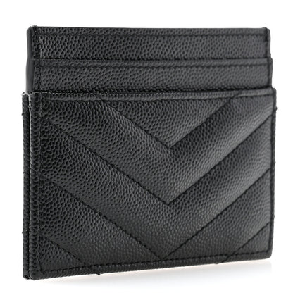 Saint Laurent Grain De Poudre Matelasse Chevron Monogram Credit Card Case Black 3 of 9