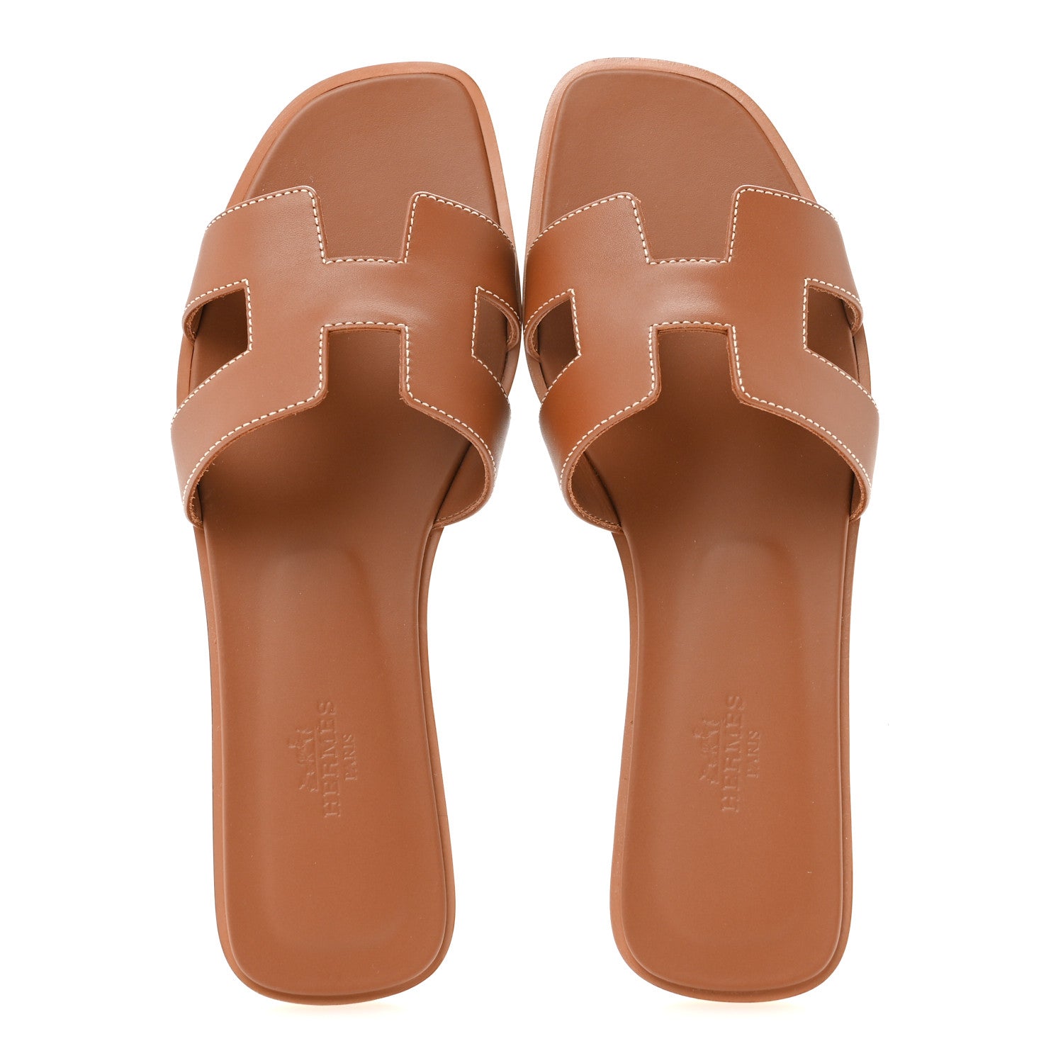Hermes Box Calfskin Oran Sandals 38 Gold 2 of 10