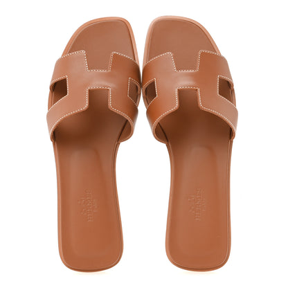 Hermes Box Calfskin Oran Sandals 38 Gold 2 of 10