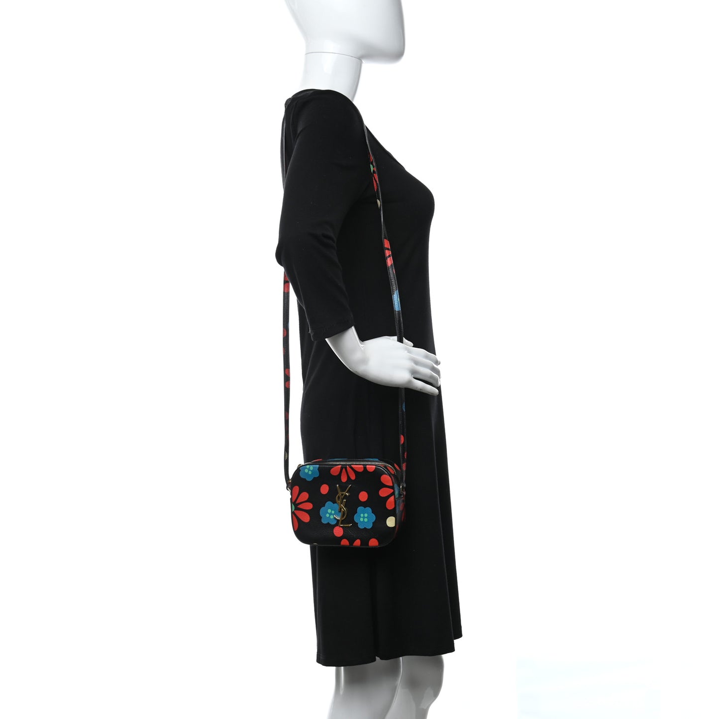 Calfskin Floral Print Small Classic Monogram Camera Bag Black