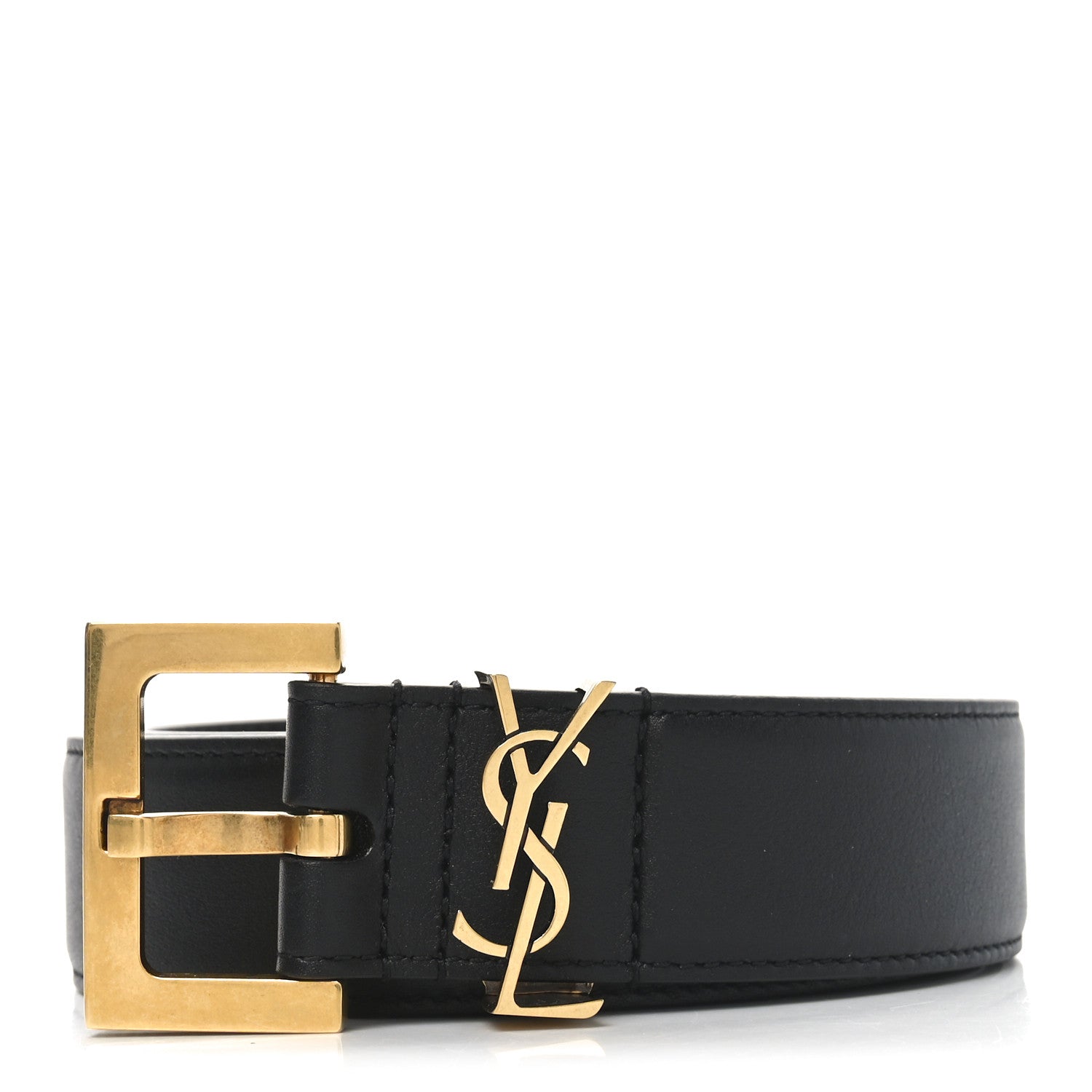 Saint Laurent Smooth Calfskin Monogram Square Buckle Belt 75 30 Black 1 of 5