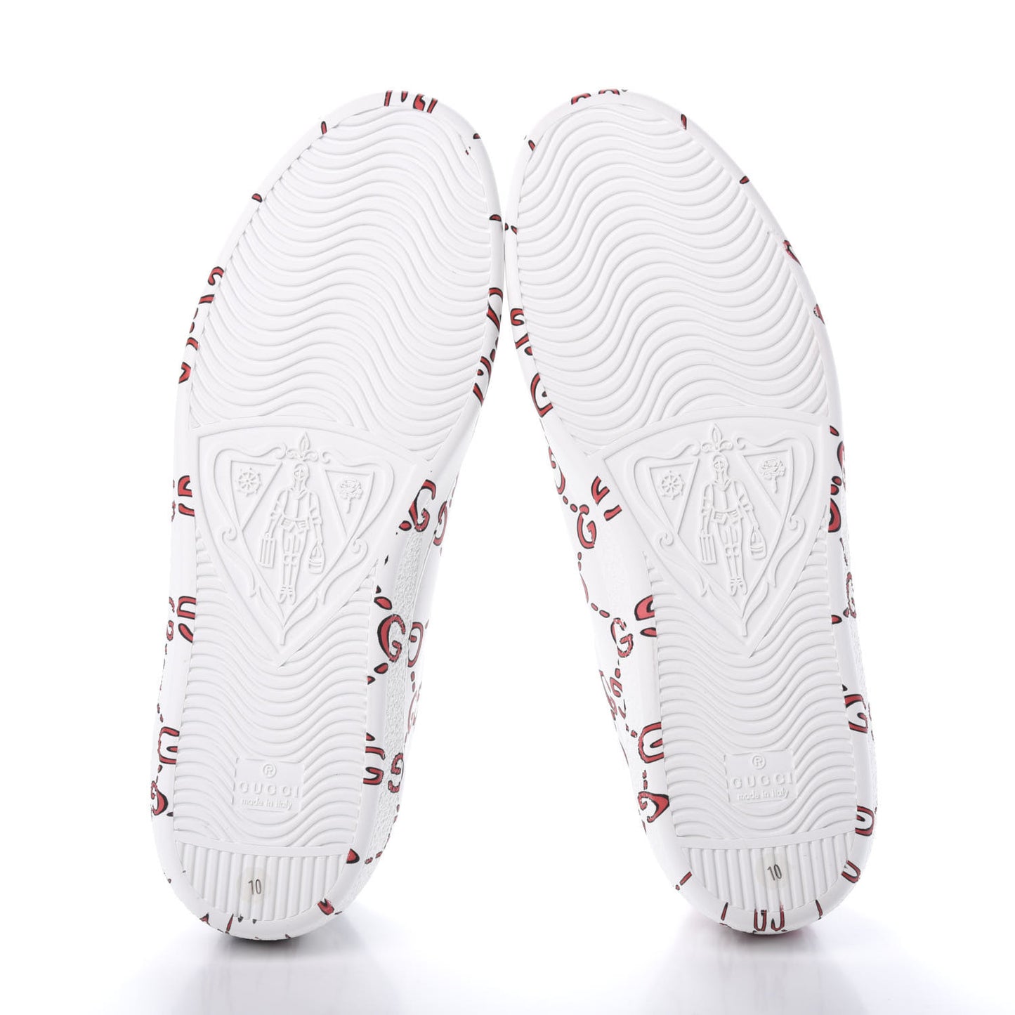Calfskin GucciGhost Print Mens Ace Sneakers 10 White Hibiscus Red
