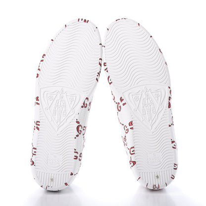 Gucci Calfskin GucciGhost Print Mens Ace Sneakers 10 White Hibiscus Red 5 of 8
