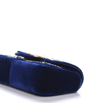 Gucci Velvet Matelasse Embroidered Mini GG Marmont Shoulder Bag Cobalt Blue 6 of 11