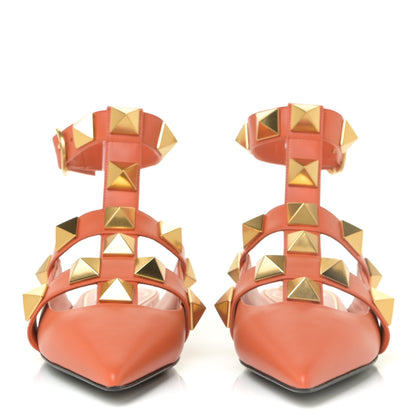 Valentino Garavani Calfskin Roman Stud Ankle Strap Flat Mules 37 Orange Zest 2 of 12