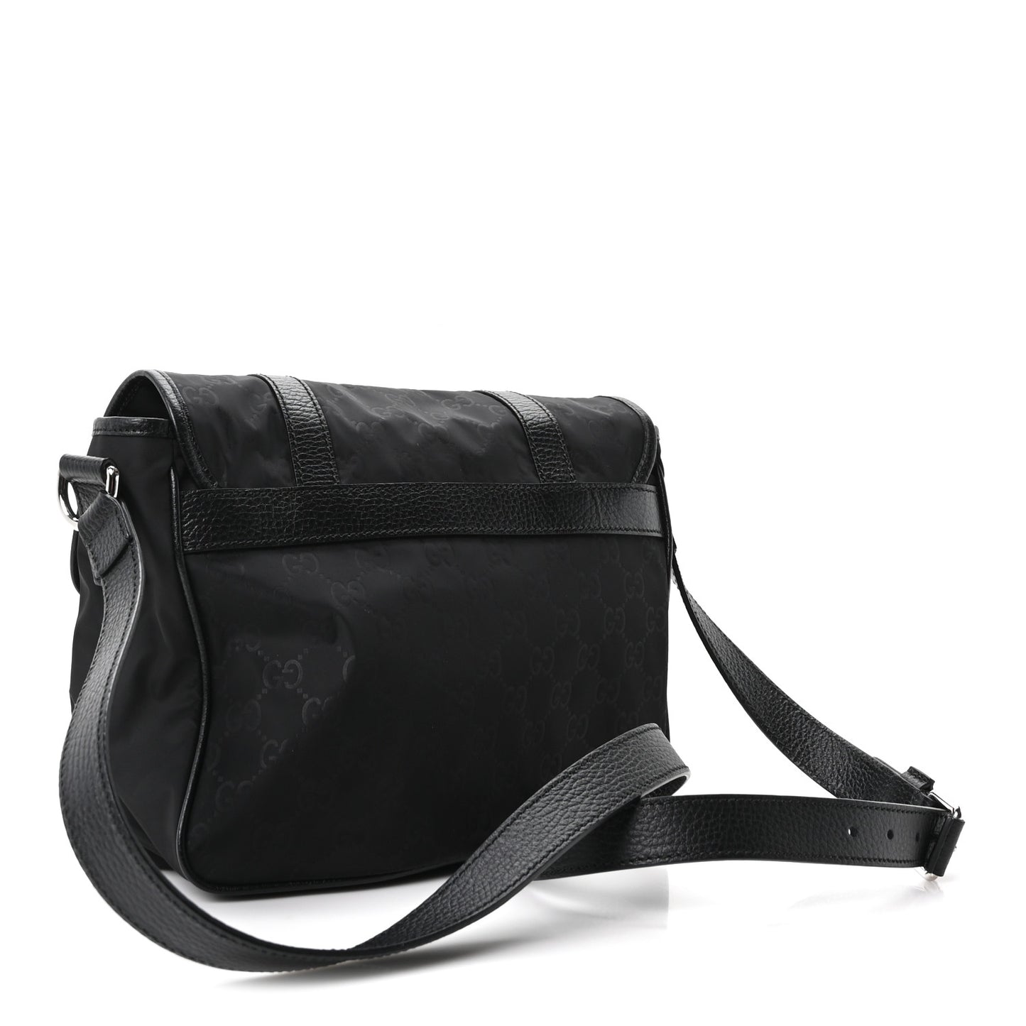 Nylon Monogram Double Buckle Flap Messenger Bag Black