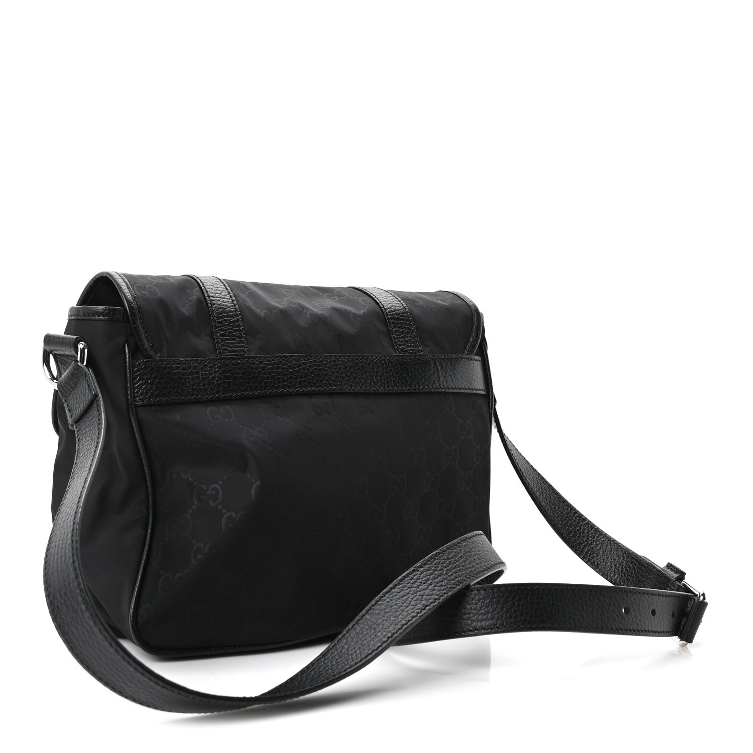 Gucci Nylon Monogram Double Buckle Flap Messenger Bag Black 3 of 10