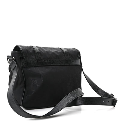 Gucci Nylon Monogram Double Buckle Flap Messenger Bag Black 3 of 10