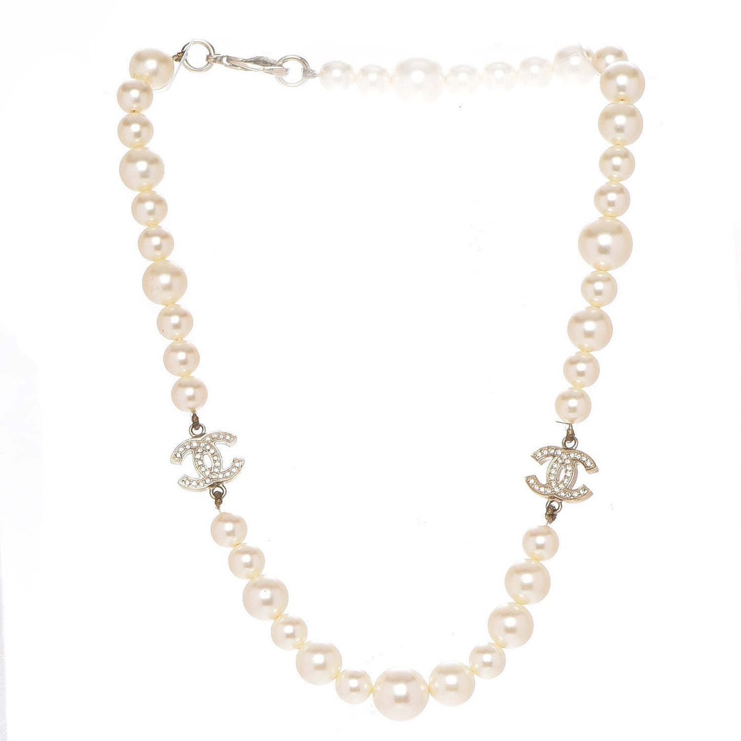 Crystal Pearl CC Short Necklace Gold