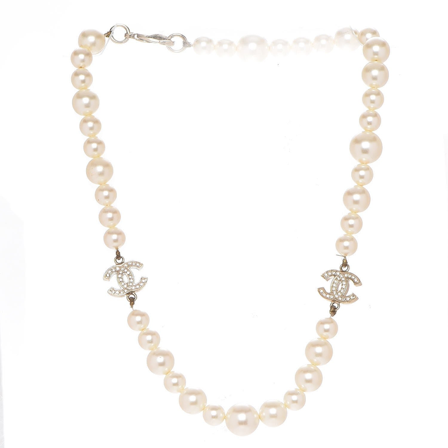 Chanel Crystal Pearl CC Short Necklace Gold 3 of 6