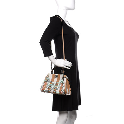 Fendi Vitello Shiny Nappa Pequin Flowers and Bows Scalloped Studded Mini Peekaboo Iconic Satchel Cuoio White Multicolor 2 of 14