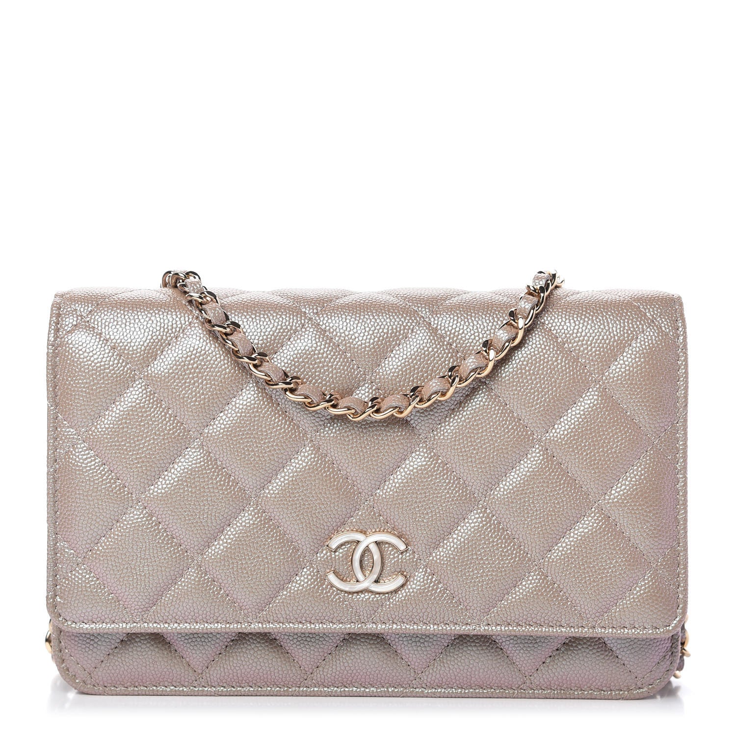 Chanel Iridescent Caviar Quilted Wallet On Chain WOC Beige 1 of 12