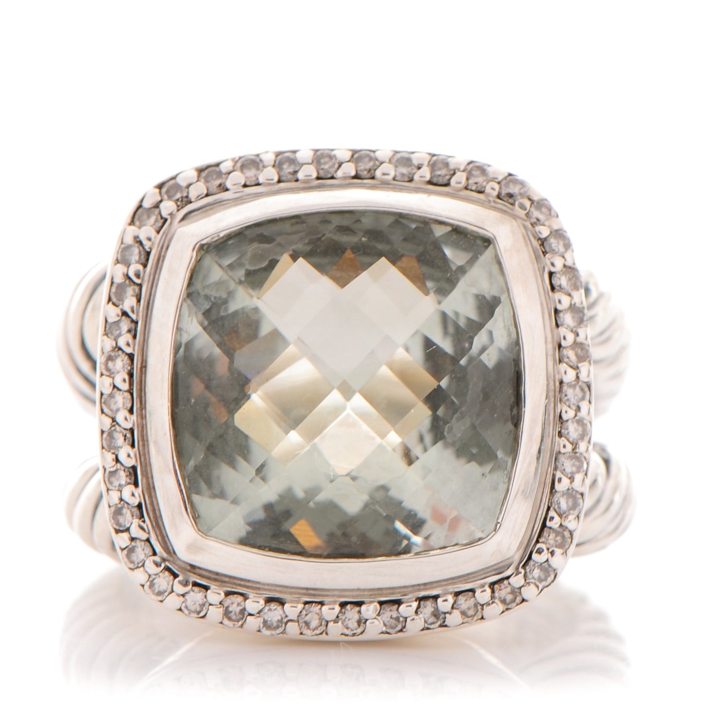 Sterling Silver Diamond Prasiolite 14mm Albion Ring 53 6.5