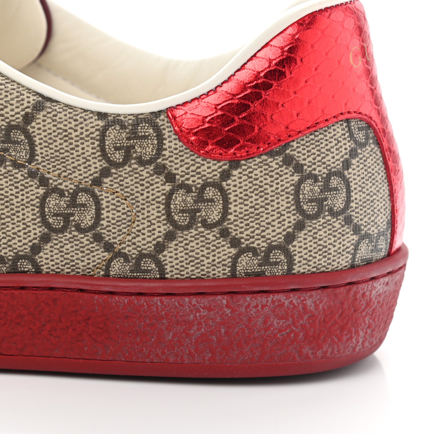 GG Supreme Monogram Ayers Mens New Ace Low-Top Sneaker 7 Beige Red