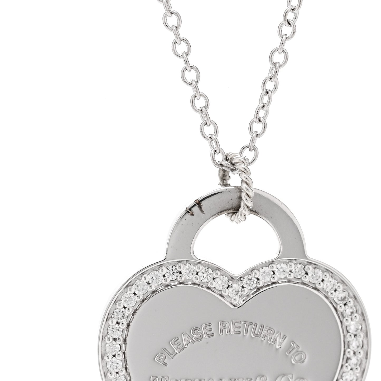 18K White Gold Diamond Return To Tiffany Heart Tag Pendant Necklace