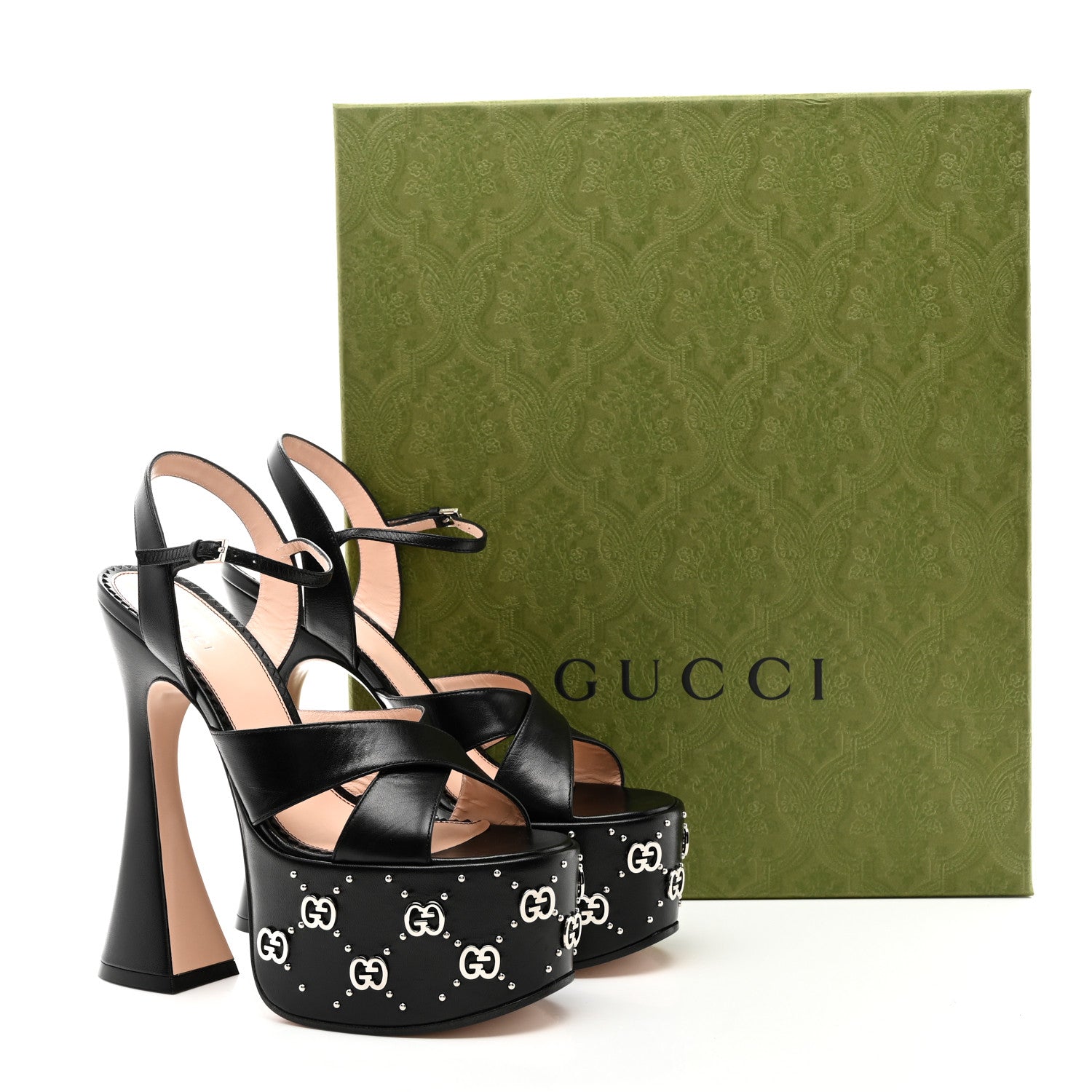 Gucci Malaga Kid Interlocking G Studs 155mm Platform Sandals 37.5 Perfect Black 8 of 8