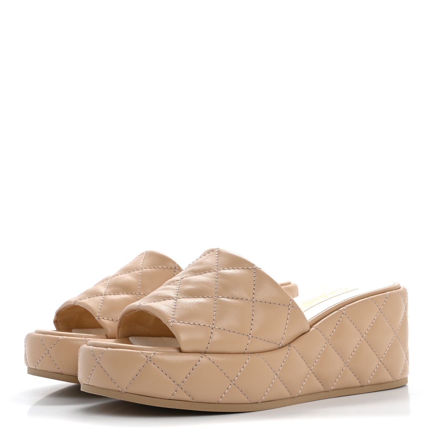 Lambskin Quilted Camelia CC Wedge Sandal Mules 39 Beige
