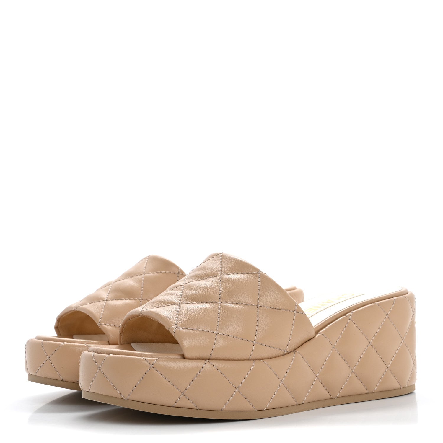 Chanel Lambskin Quilted Camelia CC Wedge Sandal Mules 39 Beige 4 of 10