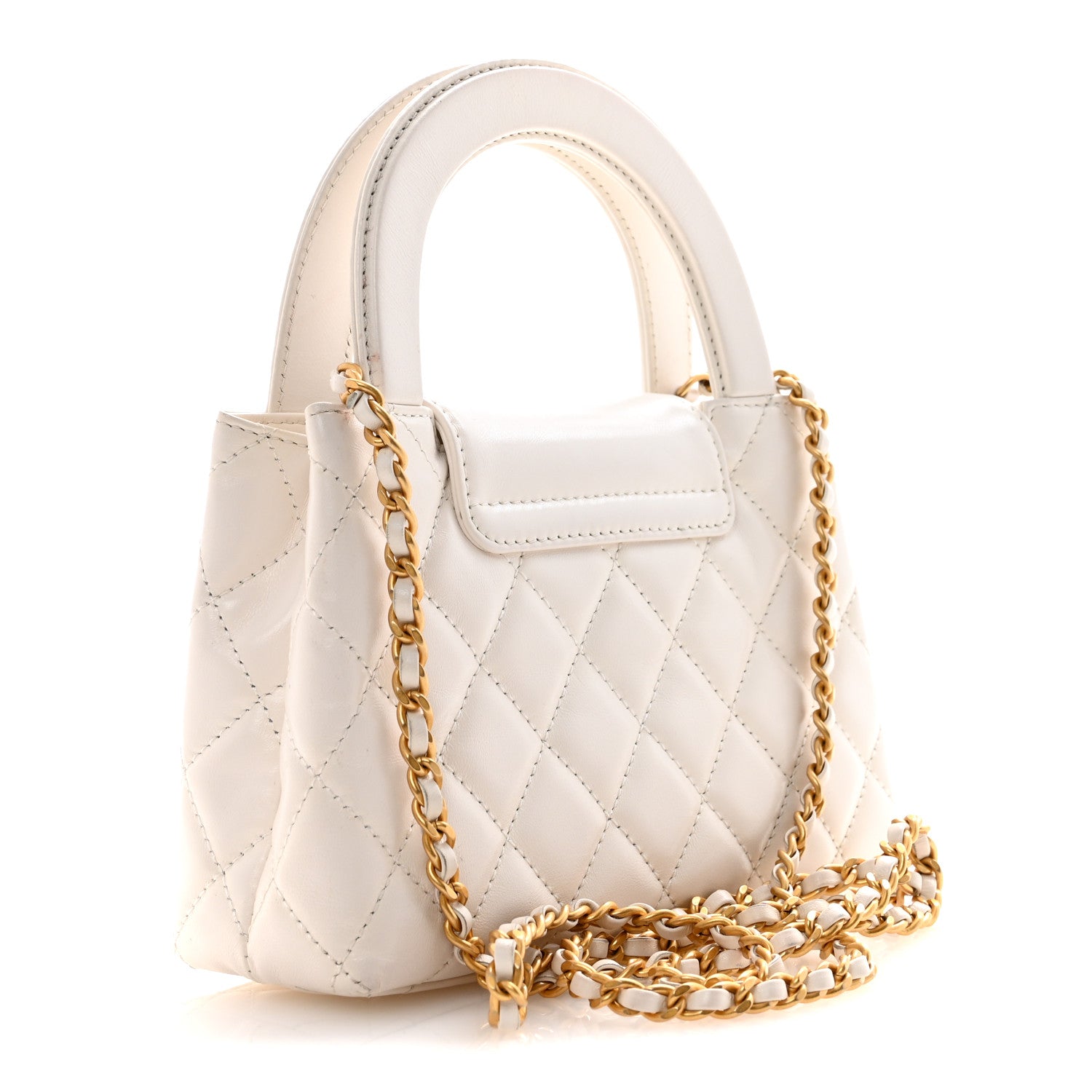 Chanel Shiny Aged Calfskin Quilted Nano Kelly Shopper White 3 of 13