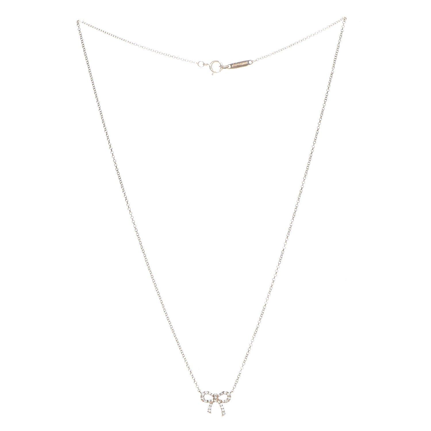 Tiffany 18K Yellow Gold Diamond Bow Pendant Necklace 4 of 8