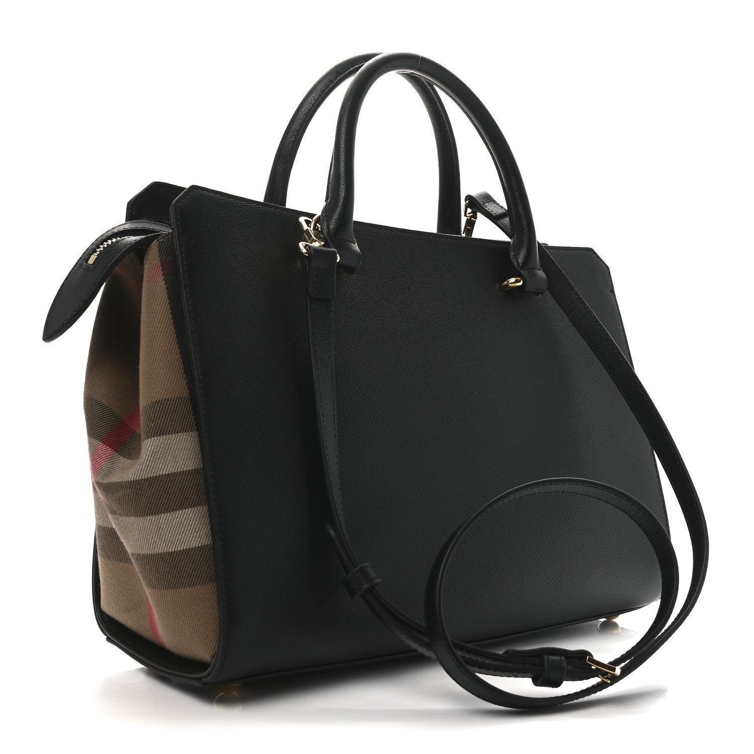 Burberry Derby Calfskin House Check Medium Banner Tote Black 3 of 9