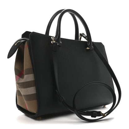 Burberry Derby Calfskin House Check Medium Banner Tote Black 3 of 9